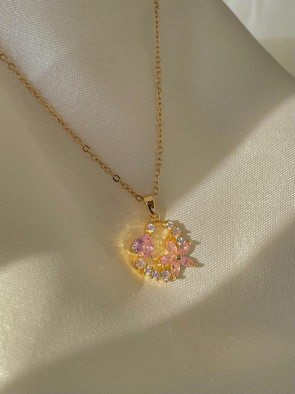 Pink Flower Stone Necklace