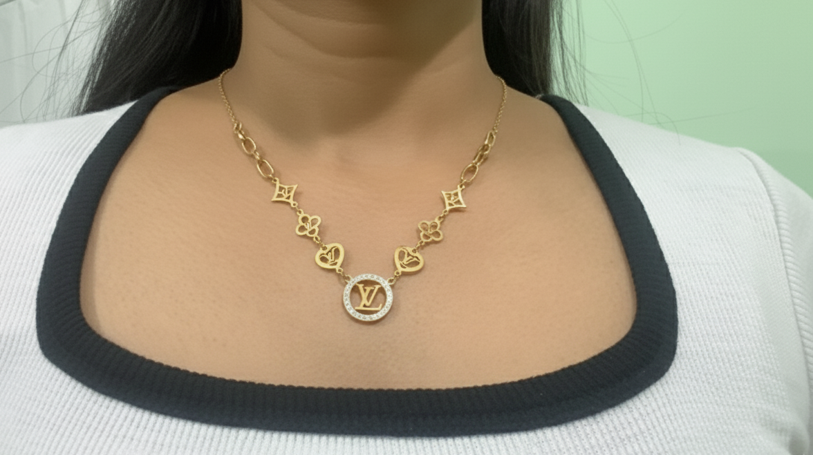 Designer Inspired Monogram Charm Link Necklace