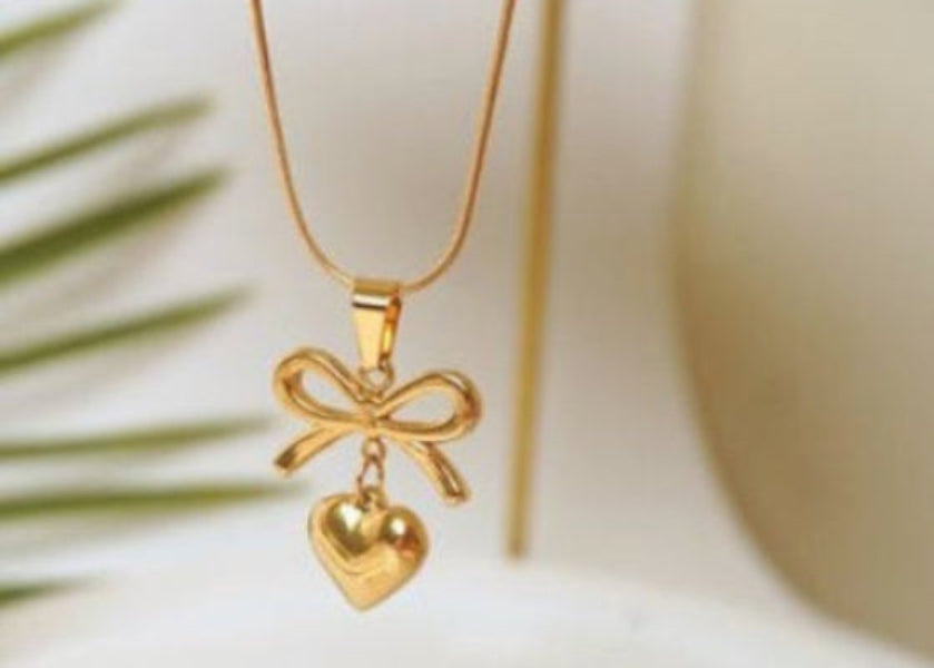 Bow-Heart Linked Necklace