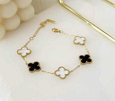 Reversible Black & White Clover Bracelet
